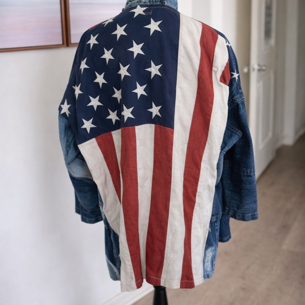First Edition Vintage Blue Denim Jacket with Frayed Edges Size Medium - Picture 3 of 15